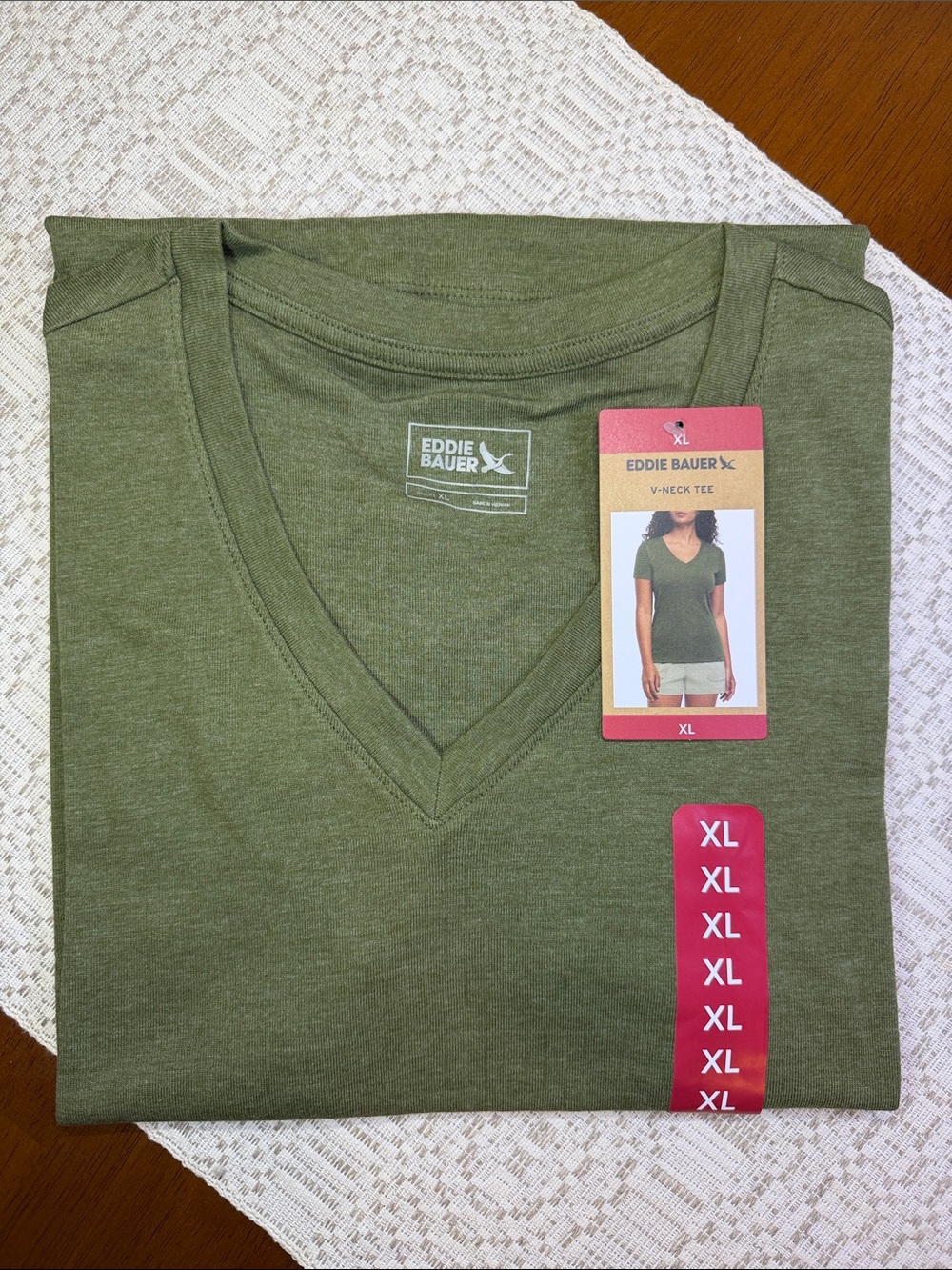 Eddie Bauer Olive V-Neck Short Sleeve Tee